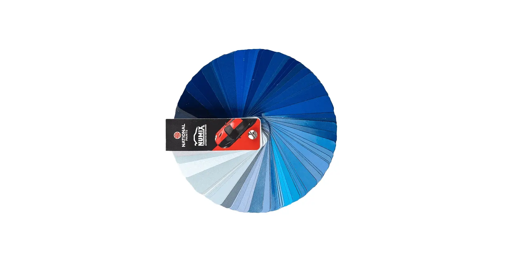 A spectrum of Numix automotive color swatches showcasing various vibrant shades of blue car paint
