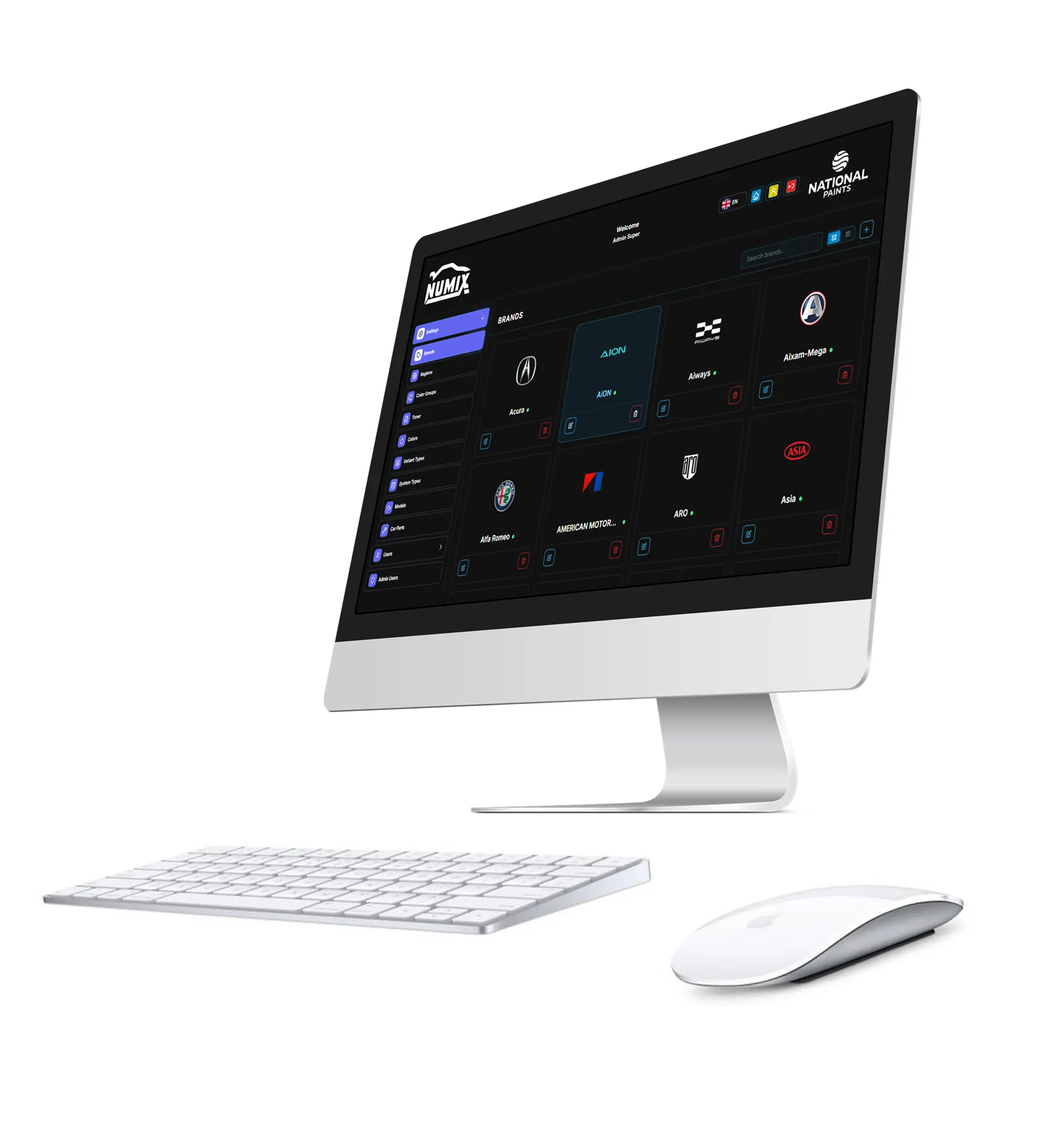 Numix automotive color formulation software displayed on a desktop computer system