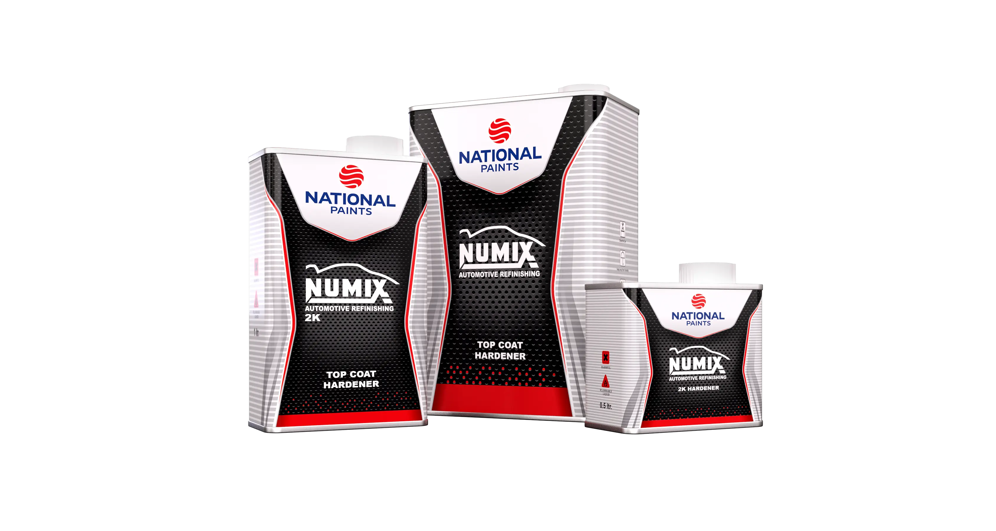 A set of three rectangular Numix automotive hardener tins